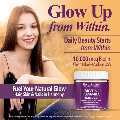 Miniatura 7 de Gomitas de biotina Rejuvicare 10,000mcg para cabello hermoso, piel y uñas, 30 porciones