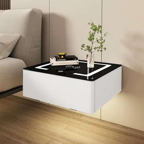 Miniatura 2 de Moderna mesita de noche flotante con cajón, mesita de noche montada en la pared, mesita de noche inteligente, mesita de noche LED inteligente con 1