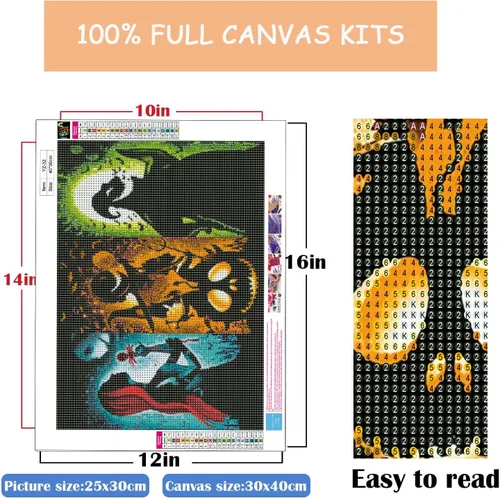 Miniatura 4 de Kit de pintura de diamantes de Halloween para adultos, Jack y Sally DIY 5D con diamantes, kits de pintura artística de gemas de bricolaje, Pesadilla