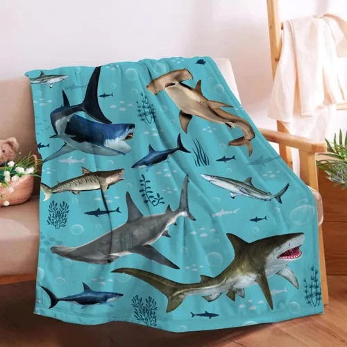 Miniatura 10 de Manta de tiburón de dibujos animados, regalos para niñas y niños, regalos para amantes de los tiburones, manta de tiburón, regalos para niños