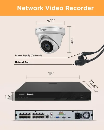 Miniatura 7 de Sistema de cámara de seguridad de 16 canales PANOOB, 12x cámara IP de 5 MP con cable para exteriores tipo torreta/domo PoE, detección AI de humanos