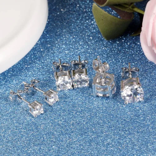 Miniatura 4 de Pendientes de tuerca de acero de titanio chapado en platino princesa 3A Rhinestone para mujer