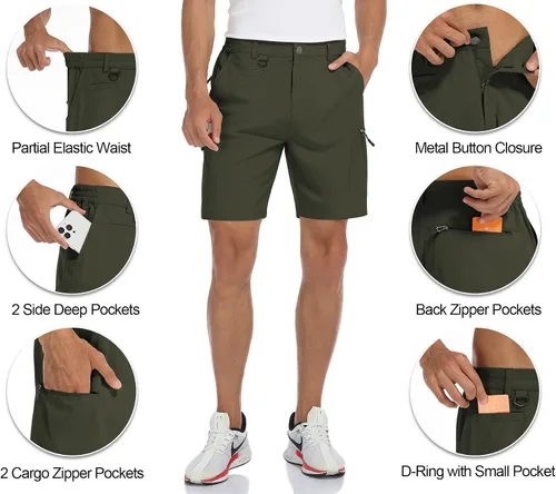 Miniatura 3 de Flewolch Pantalones cortos de senderismo para hombre, de secado rápido, para viajes al aire libre, con múltiples bolsillos