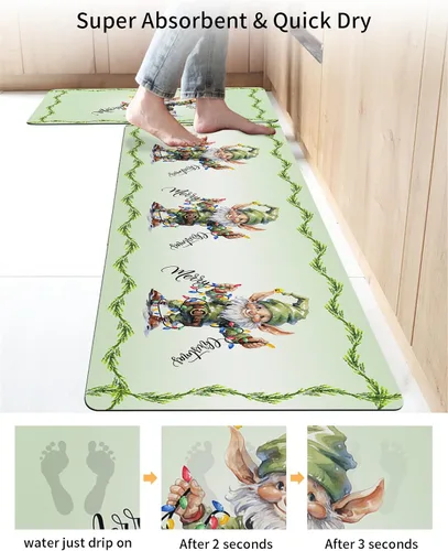 Miniatura 5 de Tapete de baño de gnomos verdes para bañera, tapete antideslizante de secado rápido y absorbente, tierra de diatomeas, fregadero, dormitorio