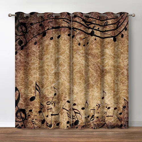 Jekeno - Cortinas opacas retro de música con tema de notas musicales impresas, cortinas decorativas para amantes de la música, dormitorio, sala de