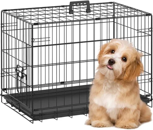 Miniatura 10 de BestPet Jaula para perros 18 pulgadas Negro Perrera de metal plegable con puertas individuales, pestillos seguros de perno deslizante