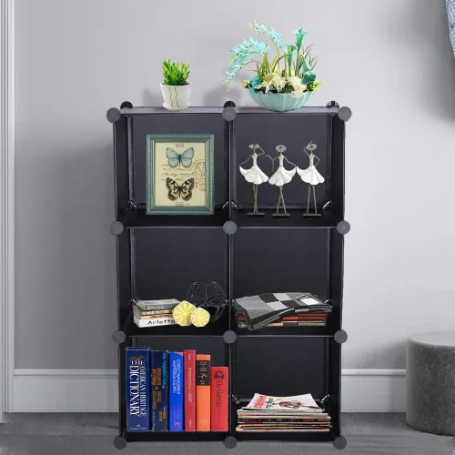 Miniatura 2 de Organizador de armario de almacenamiento de 6 cubos, portátil, multifuncional, ensamblado, cubos negros, estantería, estantería (negro)