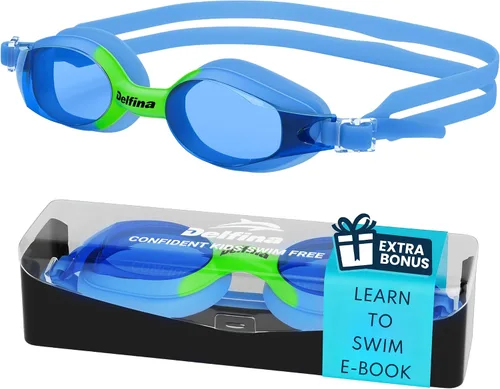 Delfina Gafas de natación para niños de 2 a 7 años, cómodas, sin fugas, antivaho para niños para nadar Azul