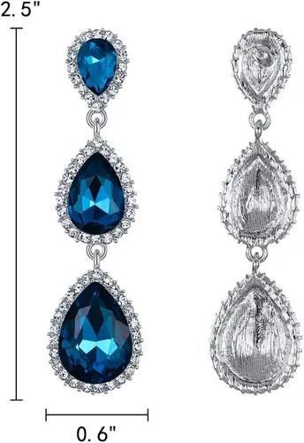 Miniatura 128 de EleQueen Pendientes de cristal austriaco en tono dorado para mujer, forma de pera de 2.5 pulgadas, color esmeralda