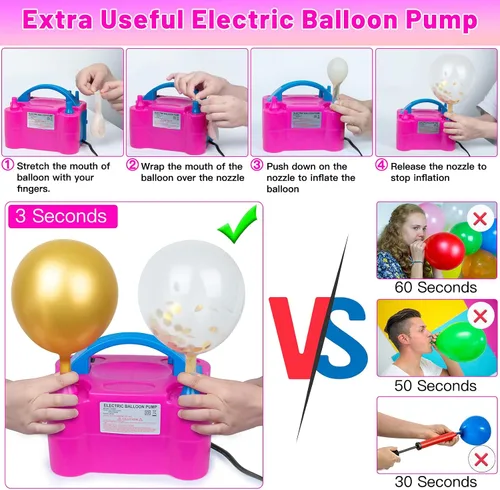 Miniatura 4 de Kit de arco de globos y soporte de columna de globo de metal y bomba eléctrica para globos, soportes de globos ajustables para suelo con bolsas