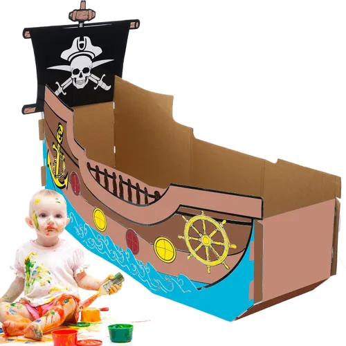 Miniatura 4 de Eaasty Colorear barco pirata de cartón, barco de cartón, casa de juegos para niños, manualidades, bricolaje, niños grandes, casa de juegos al aire