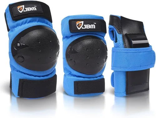 JBM Rodilleras para adultos y niños, coderas y muñequeras para patinaje en línea, patinaje sobre ruedas, monopatín, scootering Azul