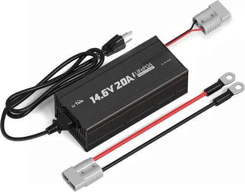 LiTime Cargador de batería de litio de 12 V 20 A, cargador de batería LiFePO4 de 14.6 V, cargador inteligente AC-DC con conector Anderson indicador