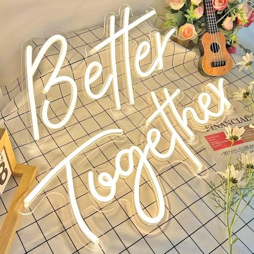 Miniatura 7 de Divatla Letrero de pared de neón blanco cálido "Better Together" para decoraciones de boda, fondo de 16''*9'' y 23''*9'', decoración de pared
