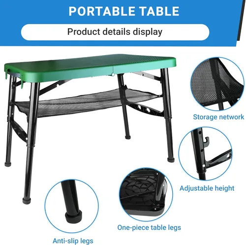 Miniatura 3 de Juego de mesa y taburete plegable portátil, mesa plegable ligera y taburete plegable para camping, picnic, playa, pesca, mesa resistente para Verde
