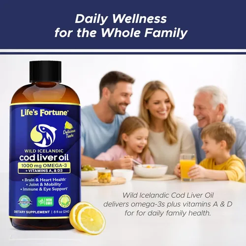 Miniatura 8 de Life's Fortune Aceite de hígado de bacalao líquido orgánico sabor a limón (8 onzas) 1000 mg de Omega + vitamina A, E y D3 – Apoya la salud