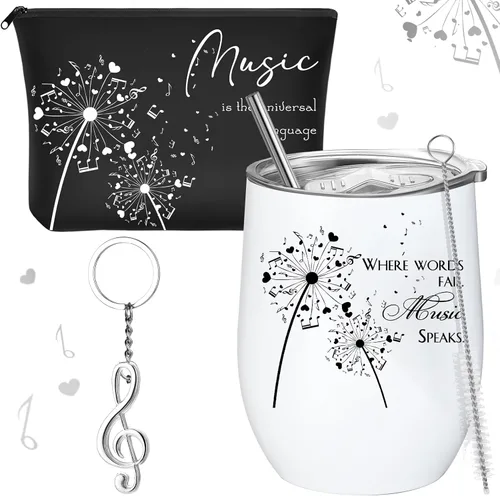 Miniatura 9 de Sieral Regalos para amantes de la música para mujeres, regalos para profesores de música, taza de cristal, bolsa musical con cremallera, llavero