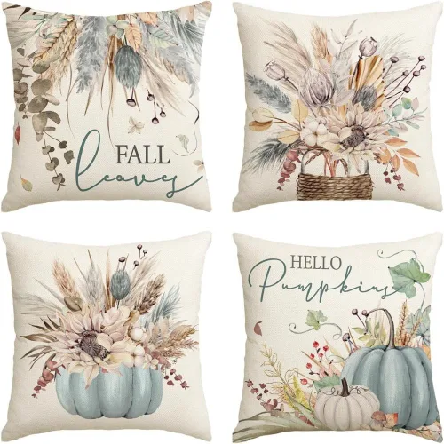 Fundas de cojín cuadradas de calabaza de Acción de Gracias, fundas de cojín decorativas de calabaza para exteriores, decoración del hogar, 18 x 18