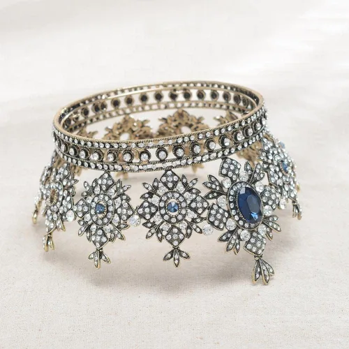 Miniatura 4 de hair jewelry crown tiaras for women European retro baroque round bridal crown ring headdress wedding accessories style atmosphere (Metal color A)