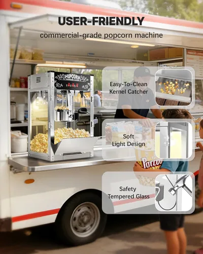 Miniatura 6 de Máquina comercial de palomitas de maíz de 16 onzas, 1440 W, máquina de palomitas de cine, máquina de palomitas de mesa negra con control de 3 Negro