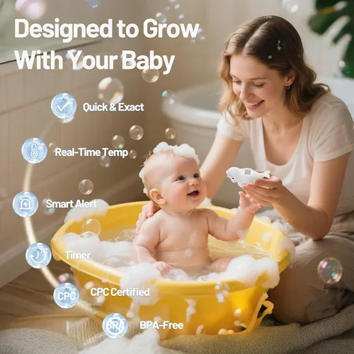 Miniatura 2 de Doli Yearning Termómetro de baño para bebés recién nacidos y bebés, monitor digital flotante de temperatura del agua con temporizador y pantalla