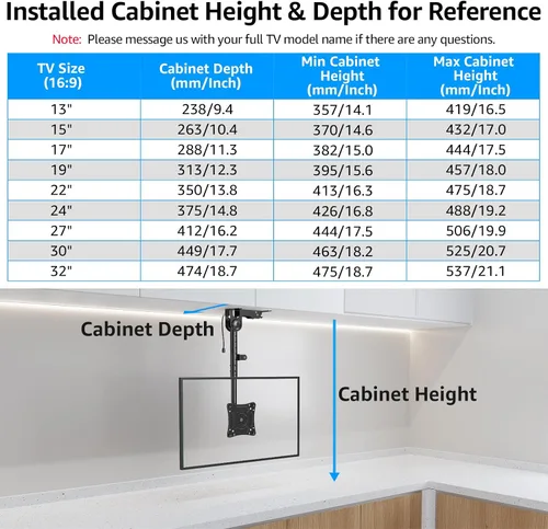 Miniatura 4 de MOUNTUP - Soporte plegable para debajo del gabinete de TV - Soporte de TV abatible y giratorio, se adapta a pantallas LCD de 13-32" hasta 22 libras