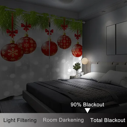 Miniatura 7 de AWERT Cortinas de Navidad con Bolas Vibrantes para Sala de Estar, Cortinas Opacas de Navidad Juego de 2 Paneles, Ojales de Acero Inoxidable Plateado