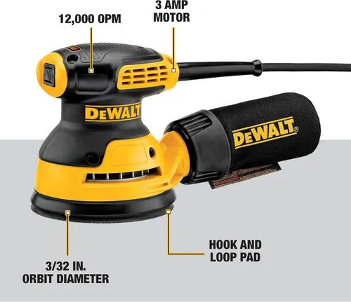Miniatura 3 de DEWALT Lijadora orbital, herramienta lijadora de palma de 5 pulgadas, 12,000 OPM (DWE6421)