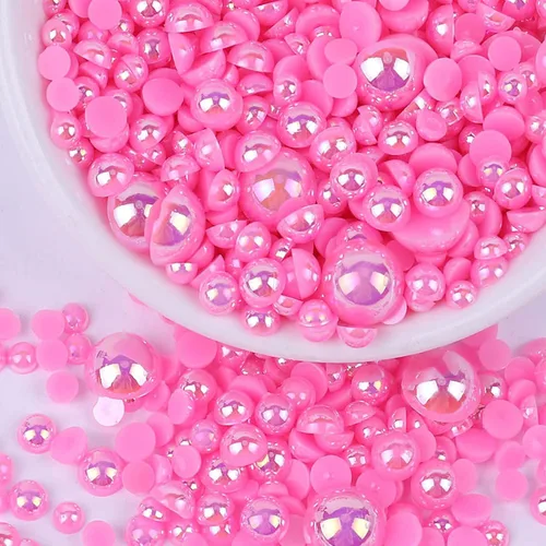 Miniatura 33 de Perlas con parte trasera plana para manualidades, 50g Mezcla Azul Rosa Blanco Medias perlas para manualidades, Tamaño mixto 3/4/5/6/8/10mm Perlas