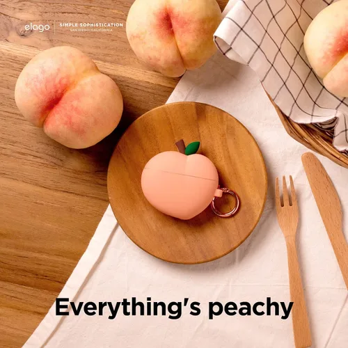 Miniatura 3 de elago Funda Peach para AirPods 3, bonito diseño 3D para AirPods de 3ª generación 2021, silicona protectora con llavero, carga inalámbrica