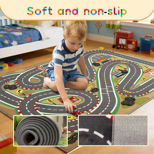 Miniatura 2 de Alfombra de juego para niños de 31 x 47 pulgadas, suave y antideslizante, alfombra de coche de mapa, alfombra para niños, autos de juguete, pista