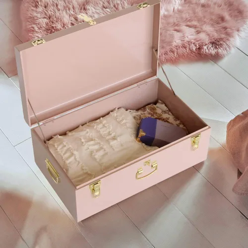 Miniatura 7 de Vixdonos Conjunto de 2 baúles de almacenamiento decorativos de metal – baúl para dormitorio universitario con asa (rosa)