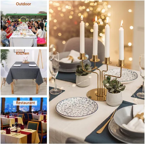 Miniatura 8 de Mantel para mesa rectangular de 55x71 pulgadas, de lino sintético, resistente a las arrugas e impermeable, color beige, para cocina, comedor