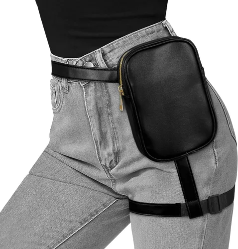 Miniatura 5 de JASGOOD Riñonera con arnés de muslo para mujer, bolsa de pierna caída, traje de Halloween, A-negro
