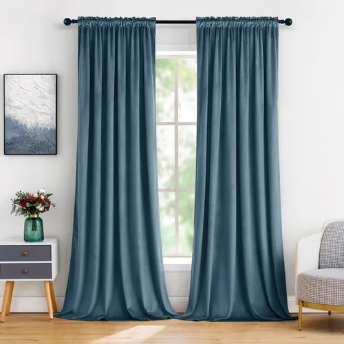 Miniatura 32 de MIULEE - Juego de 2 paneles de cortinas negro opacas y térmicas de terciopelo para la sala de estar y dormitorio, con bolsillo para cortinero, de 63