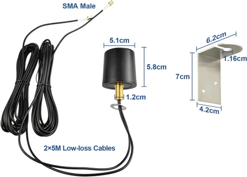 Miniatura 6 de Antena WiFi omnidireccional MIMO 2x2 600-6000MHz 5G 4G LTE Antena exterior con 2x16.4ft Baja pérdida SMA Cables macho para enrutador Gateway