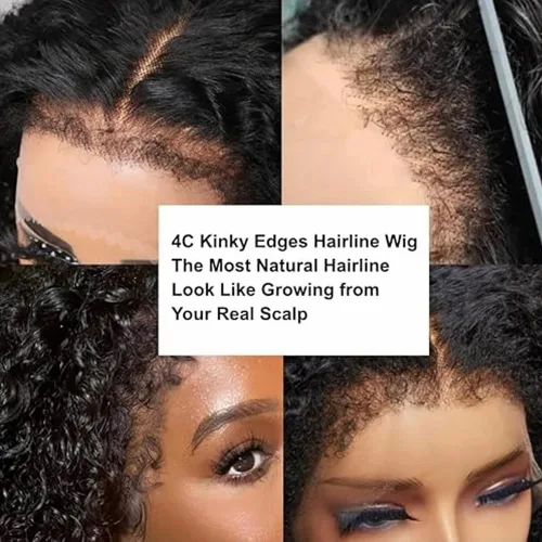 Miniatura 3 de Peluca negra Kinkycurly con borde 4C, cabello humano 4x4 HD encaje afro rizado cierre peluca para mujeres negras encaje precortado sin pegamento