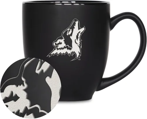 Miniatura 269 de Rico Industries - Taza de cerámica mate negra con grabado láser estándar de 15oz para NCAA (escuelas T & U) - Para bebidas calientes o frías