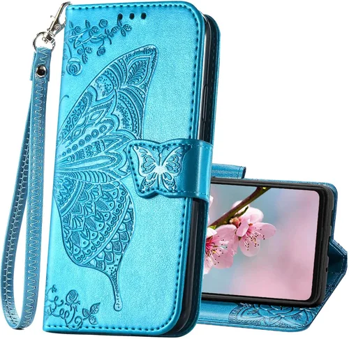 Funda tipo cartera para Samsung Galaxy A53 5G, con tapa para mujer, con diseño de mariposa en relieve, de piel sintética, con ranuras para tarjetas