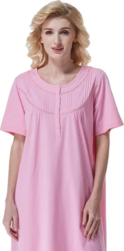 Miniatura 5 de Keyocean - Camisón de algodón para mujer, suave, cómodo, ligero, manga corta, vestido de casa, ropa de dormir, ropa de sala para verano.