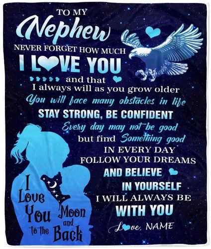 Miniatura 39 de Manta personalizada con texto en inglés «To My Nephew from Aunt Uncle Auntie I Love You Hugs» (texto en inglés) con texto en inglés «To My Nephew»