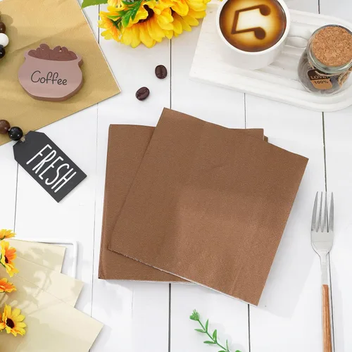 Miniatura 3 de Whaline Paquete de 150 Servilletas Marrones de 6.5 x 6.5 Pulgadas, Servilletas de Papel Desechables de 3 Colores con Tema Marrón de Otoño