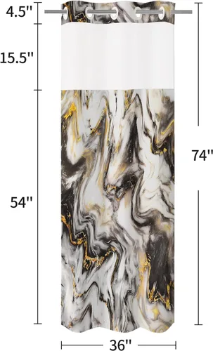 Miniatura 6 de MitoVilla Cortina de ducha pequeña de mármol negro dorado de 36 x 74 pulgadas, no requiere ganchos, juego de cortina de ducha de tela estrecha
