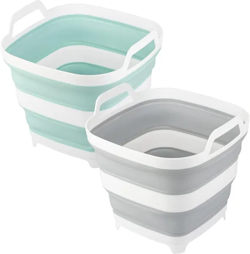 Paquete de 2 cubos de hielo plegables con 2.77 galones / 10.5 litros cada uno, enfriador de bebidas plegable para vino, cerveza y champán, bañera de