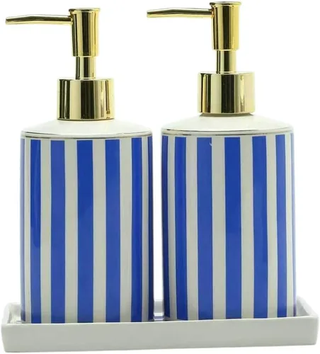 Miniatura 6 de Juego de accesorios de baño de coral azul, porcelana, decoración de baño costero, dispensador de jabón, soporte para cepillo de dientes, bandeja
