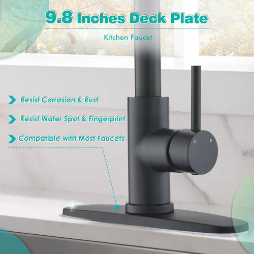 Miniatura 5 de Kicimpro Placa de cubierta de grifo de acero inoxidable negro para fregadero de cocina, grifo de un solo agujero o grifo de baño, cubierta de Mate