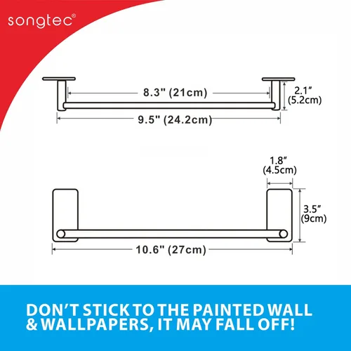 Miniatura 8 de Barra de Toalla Adhesiva Negra de 9 Pulgadas, Soporte de Toalla de Baño Adhesivo, Soportes de Toalla de Mano, Sin Perforación en la Pared - Negro
