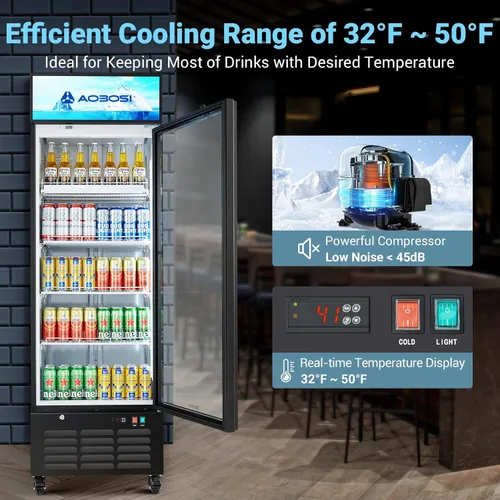 Miniatura 3 de AAOBOSI Refrigerador comercial comercial, refrigerador de pantalla de puerta de vidrio de 17.1 pies cúbicos, refrigerador vertical de bebidas