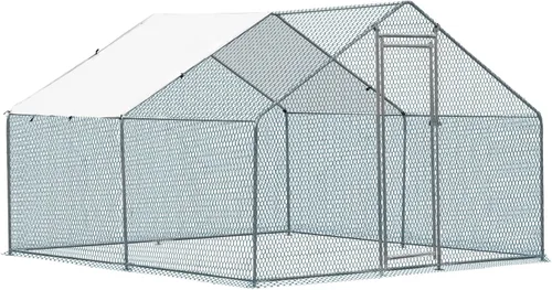 Miniatura 11 de VINGLI Gallinero grande de metal para pollos, gallinero con cubierta impermeable anti-UV, corral de pollo de alta resistencia con bloqueo de Negro