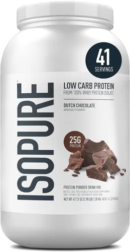 Miniatura 20 de Isopure Zero Carb 100% Proteína Pura de Suero Aislado en Polvo, Sin Lactosa, Sin Gluten, Con Vitaminas, Vainilla Cremosa, 25g de Proteína por